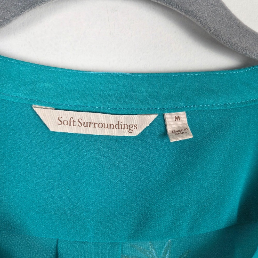 Soft Surroundings Geovana Teal Floral Animal Print Sheer Roll Tab Sleeve Tunic M - Picture 4 of 9